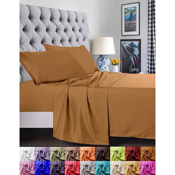 Elegant Comfort 1800 Series 4-Piece Deep Pocket Bed Sheet Set, Ultra Soft Microfiber, Wrinkle & Fade Resistant Bronze