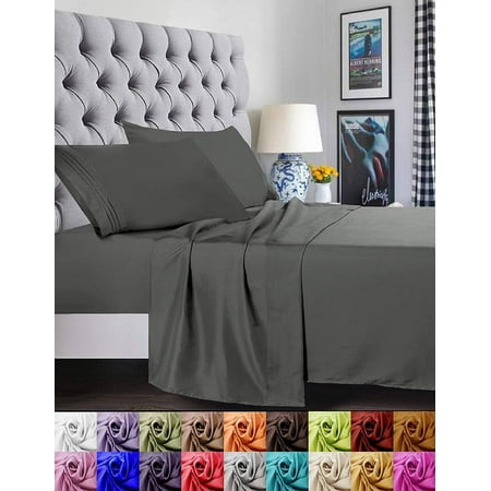 Elegant Comfort 1800 Series Deep Pocket 4pc Bed Sheet Set Gray