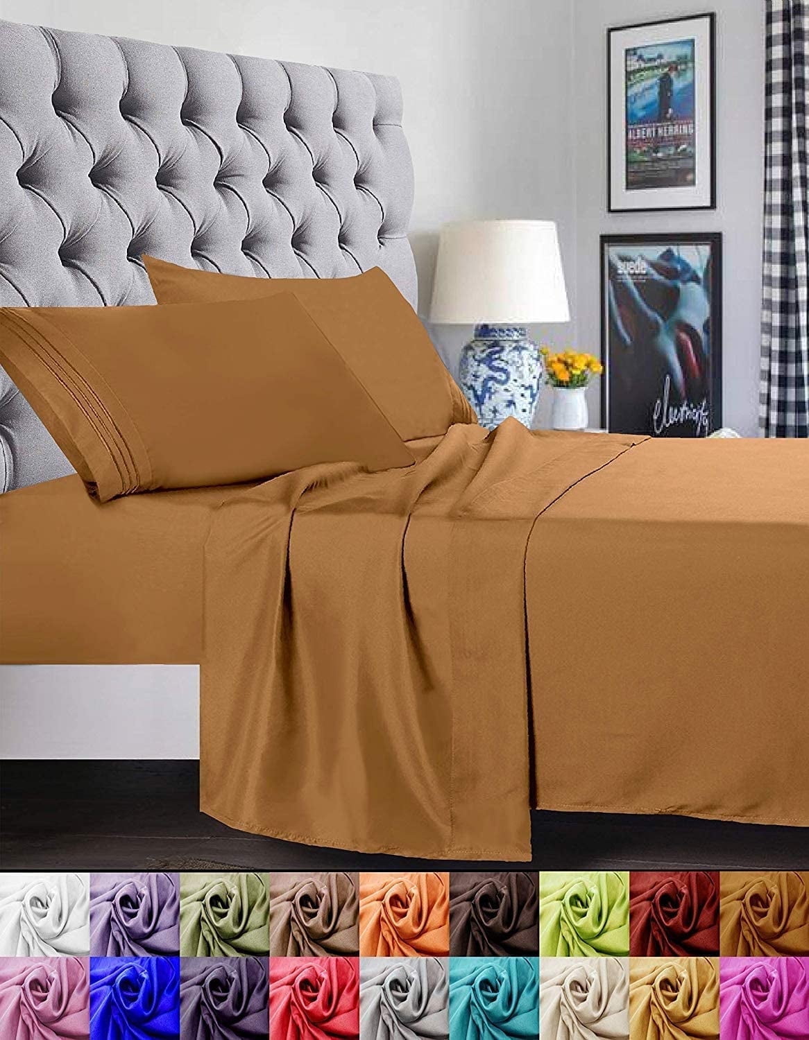 Elegant Comfort 1800 Series Deep Pocket 6pc Bed Sheet Set,California King Mocha Chocolate