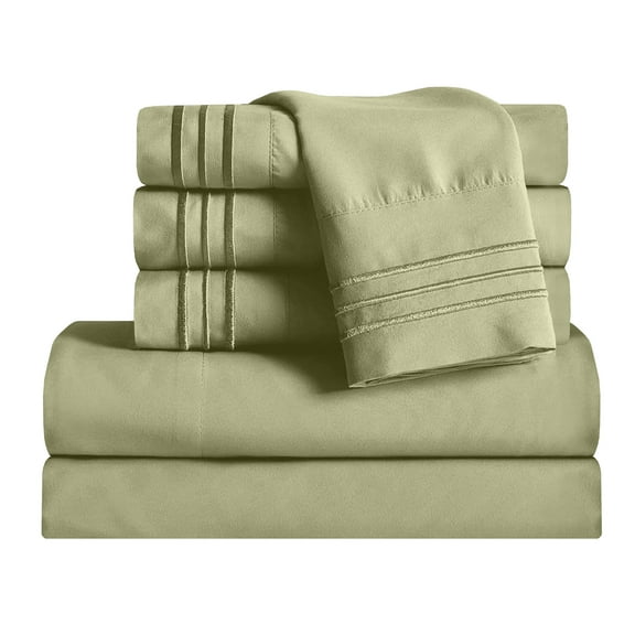 Elegant Comfort 1800 Series Deep Pocket 6pc Bed Sheet Set, King Sage/Green