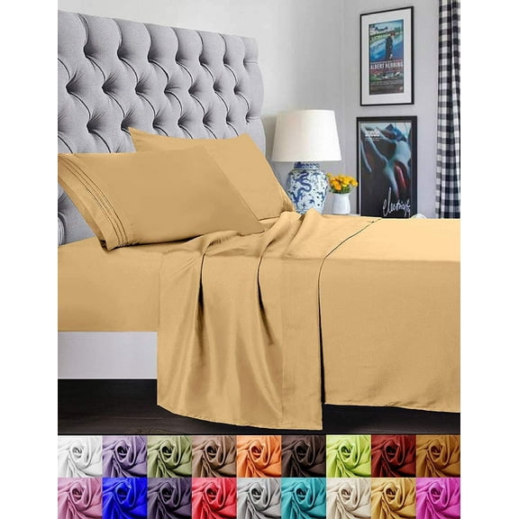 Elegant Comfort 1800 Series Deep Pocket 6pc Bed Sheet Set Queen Gold