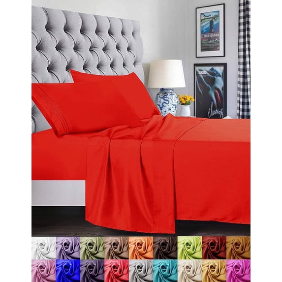 Elegant Comfort 1800 Series Deep Pocket 6pc Bed Sheet Set , Queen Red