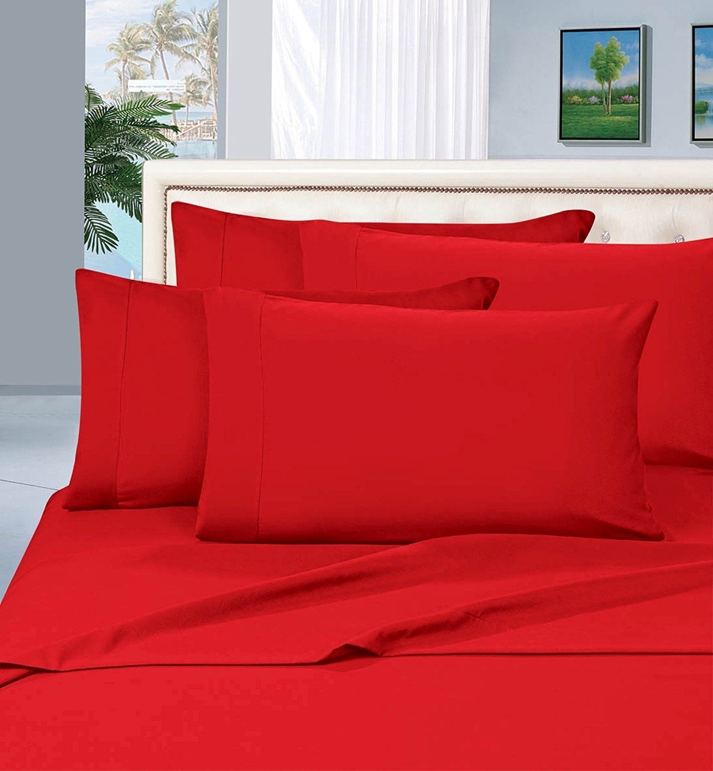 Elegant Comfort 1800 Series Deep Pocket 6pc Bed Sheet Set , Queen Red