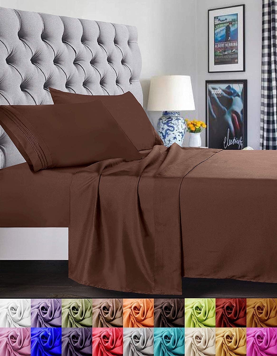 Elegant Comfort 1800 Series Deep Pocket 6pc Bed Sheet Set,Split King,Chocolate Brown