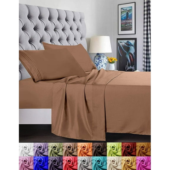 Elegant Comfort 1800 Series Deep Pocket 6pc Bed Sheet Set, Split King , Taupe