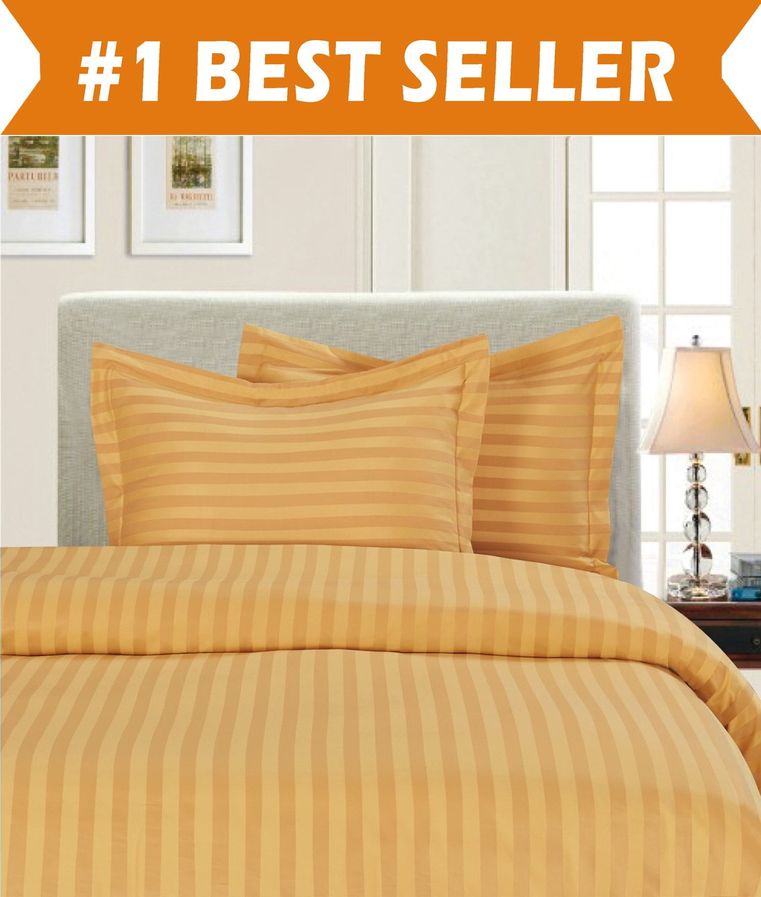 Elegant Comfort, 1800 Thread Count Damask Stripe Duvet Set, King/Calfornia King, Camel/Gold