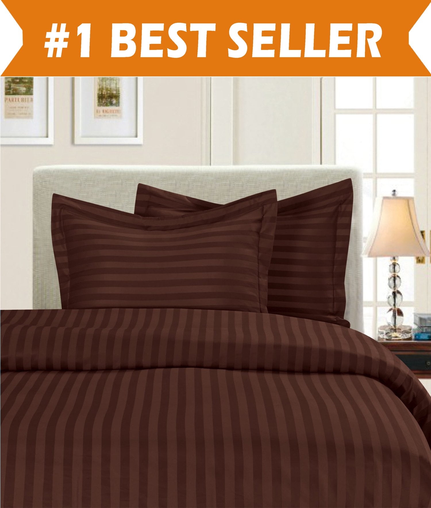 Elegant Comfort, 1800 Thread Count Damask Stripe Duvet Set, King/Calfornia King, Chocolate Brown