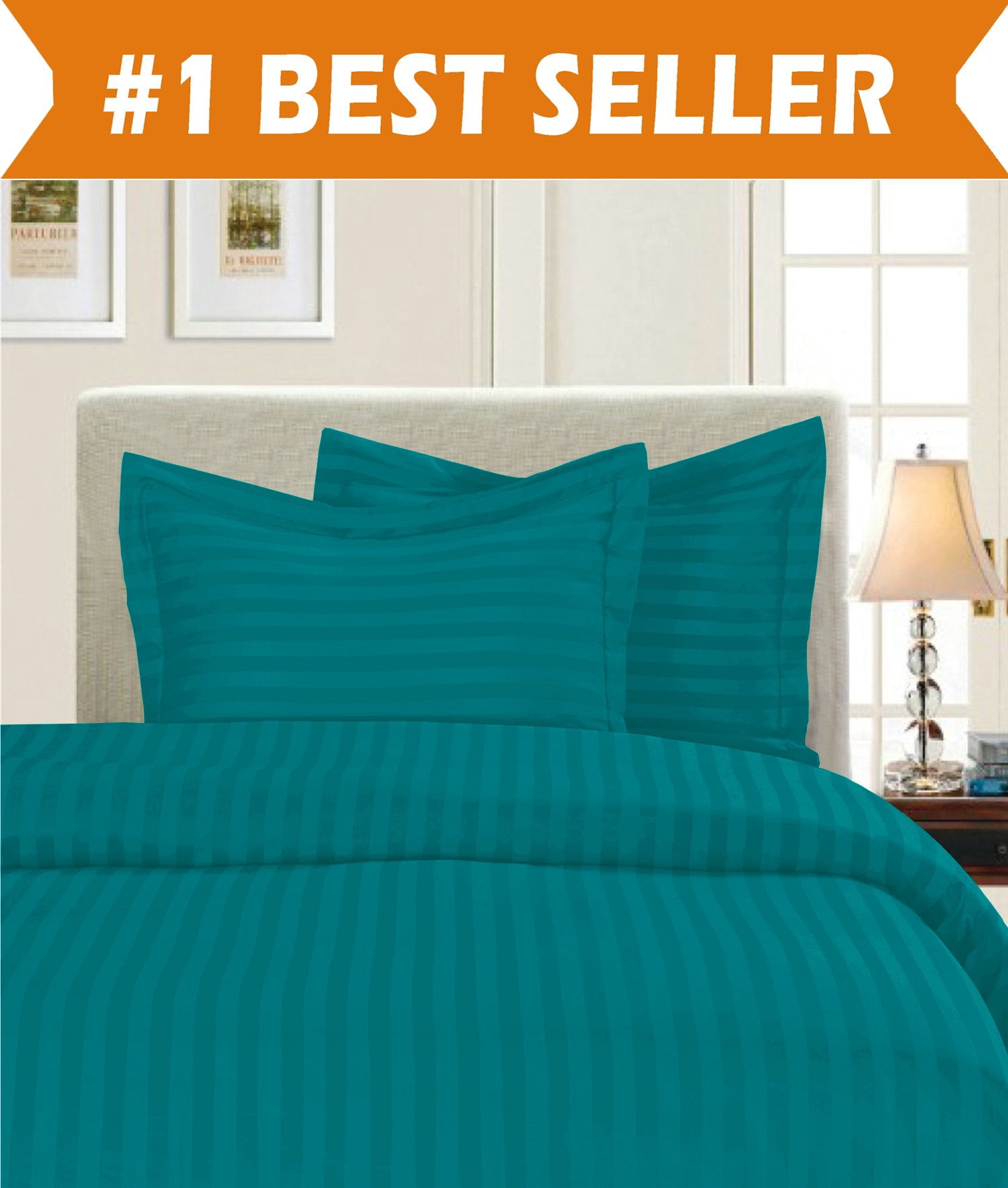 Elegant Comfort, 1800 Thread Count Damask Stripe Duvet Set, King/Calfornia King, Turquoise