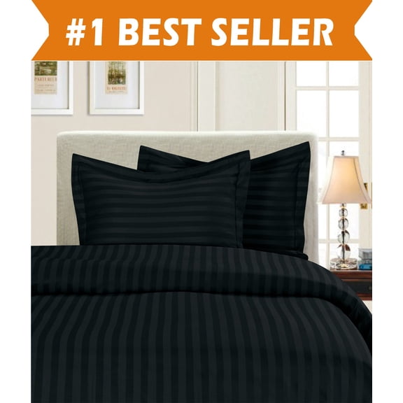 Elegant Comfort, 1800 Thread Count Damask Stripe Duvet Set, Twin/Twin XL, Black