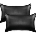 thumbnail image 1 of Elegant Comfort 2-PACK Cooling Viscose Satin Pillowcase Set with Hidden Zipper closure, Silky Smooth for Best Hair and Skin Care-Beautiful Gift Box-2-Piece Satin Pillowcase Set, King, Black, 1 of 9