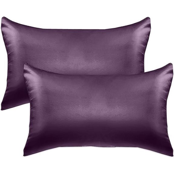 2-PACK Cooling Viscose Satin Pillowcase Set with Hidden Zipper closure, King, Purple