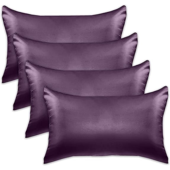 Elegant Comfort 2-PACK Cooling Viscose Satin Pillowcase Set with Hidden Zipper closure, Silky Smooth for Standard/Queen, Purple
