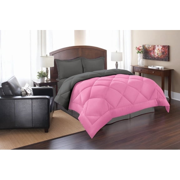 Goose Down Alternative 2pc Comforter Set-Twin, Pink/Gray