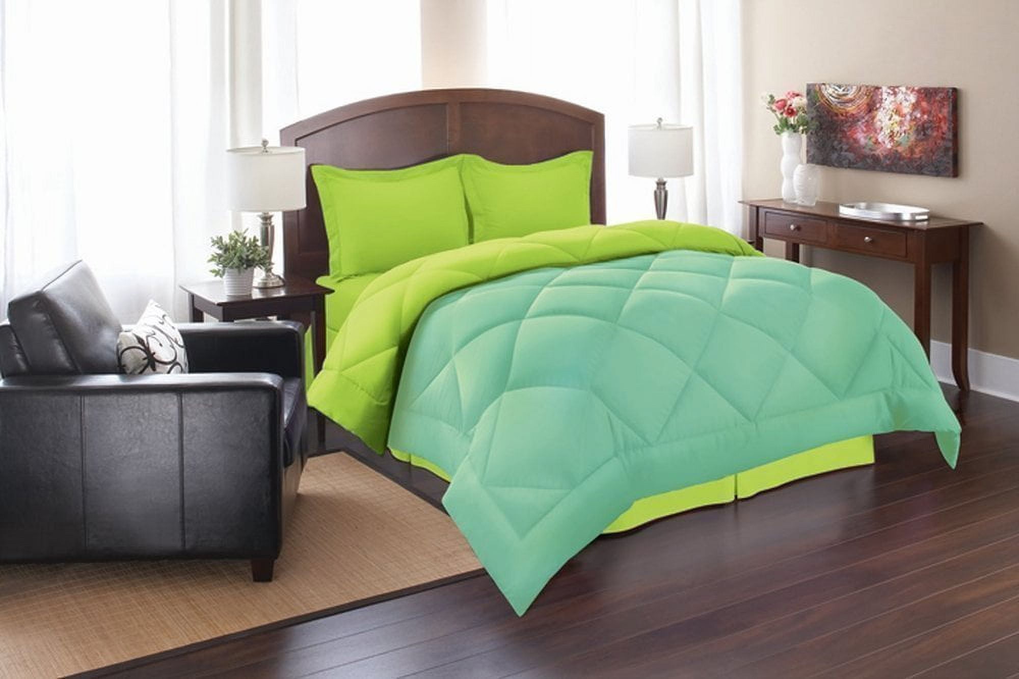 Goose Down Alternative 2pc Comforter Set-Twin, Aqua/Lime