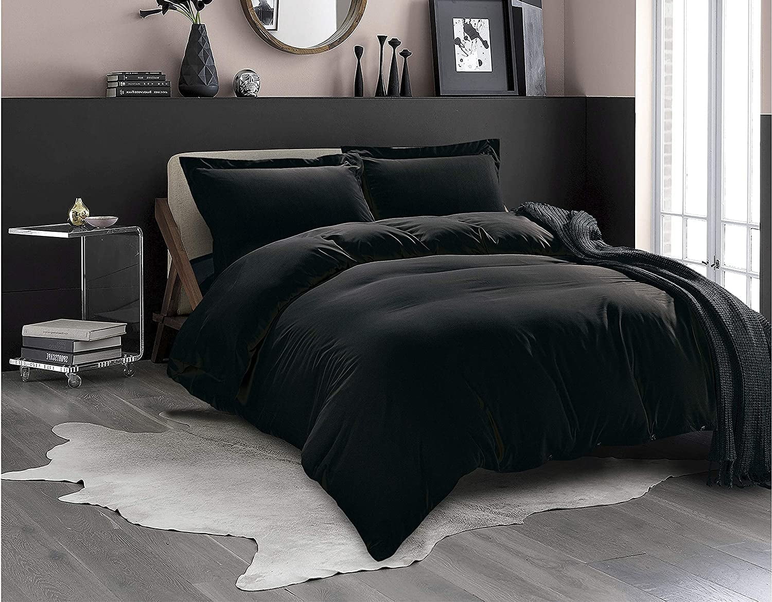 Elegant Comfort 2-Piece Duvet Cover Set, 1800 Premier, Button Closure, Solid Color - Cooling, Breathable Material- Wrinkle, Fade, Stain Resistant, Twin/Twin XL, Black