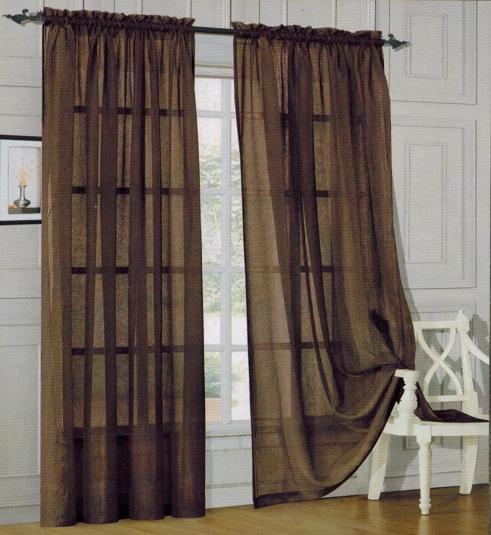 Elegant Comfort 2 Piece Solid SHEER PANEL with ROD POCKET - Window Curtain  40-inch width X 84-inch Length -  Chocolate