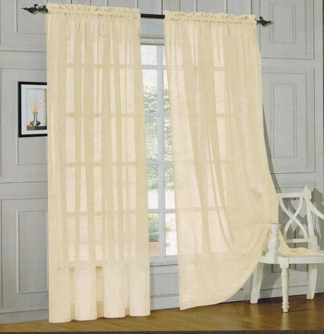 Elegant Comfort® 2 Piece Solid SHEER PANEL with ROD POCKET - Window Curtain  60-inch width X 84-inch Length -  Beige
