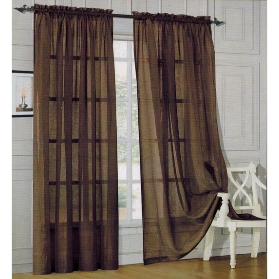 Elegant Comfort 2-Piece Solid Sheer Panel Curtain Set, 60x84 Inches, Chocolate