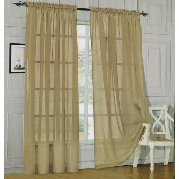 Elegant Comfort 2 Piece Solid SHEER PANEL with ROD POCKET - Window Curtain 60-inch width X 84-inch Length - Tan