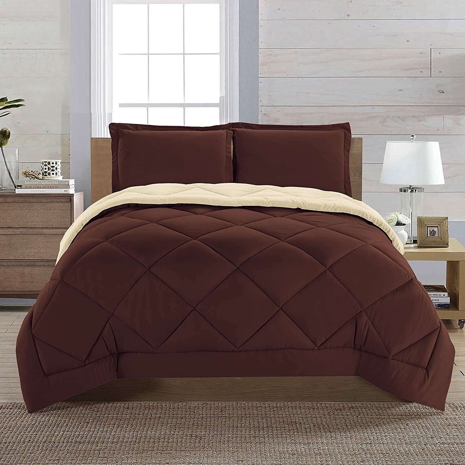 Elegant Comfort 2-Pieces Brown Cream Comforter Bedding Sets, Twin