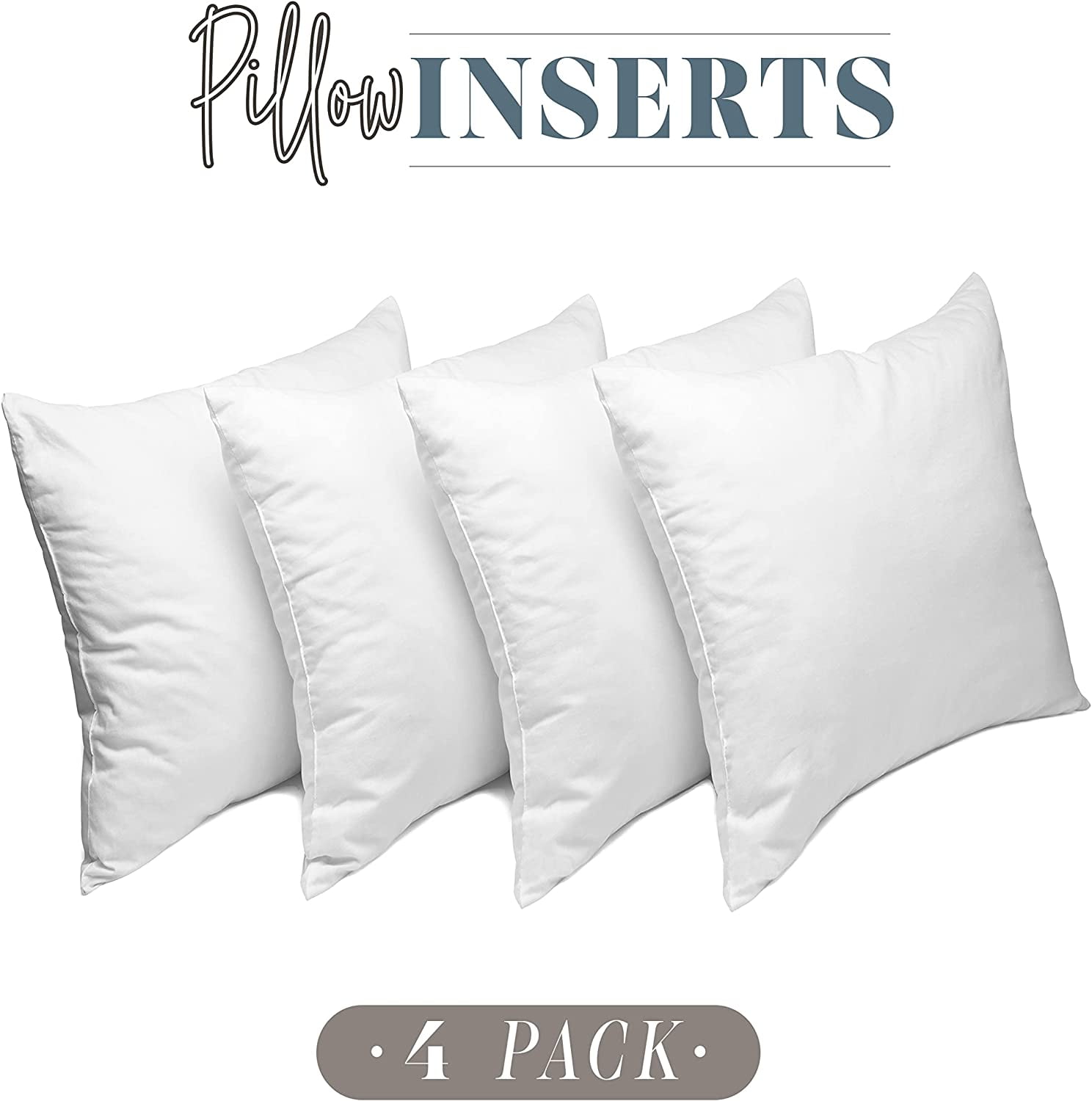 Elegant Comfort 20 x 20 Throw Pillow Inserts - 4-PACK Pillow Insert Poly-Cotton Shell with Siliconized Fiber Filling - Square Form Decorative for Couch Bed Inserts, , 20 x 20 inch