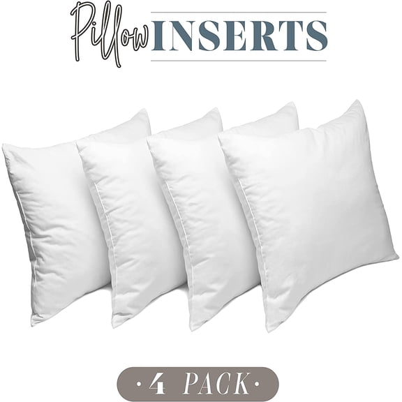 Elegant Comfort 20 x 20 Throw Pillow Inserts - 4-PACK Pillow Insert Poly-Cotton Shell with Siliconized Fiber Filling - Square Form Decorative for Couch Bed Inserts, , 20 x 20 inch