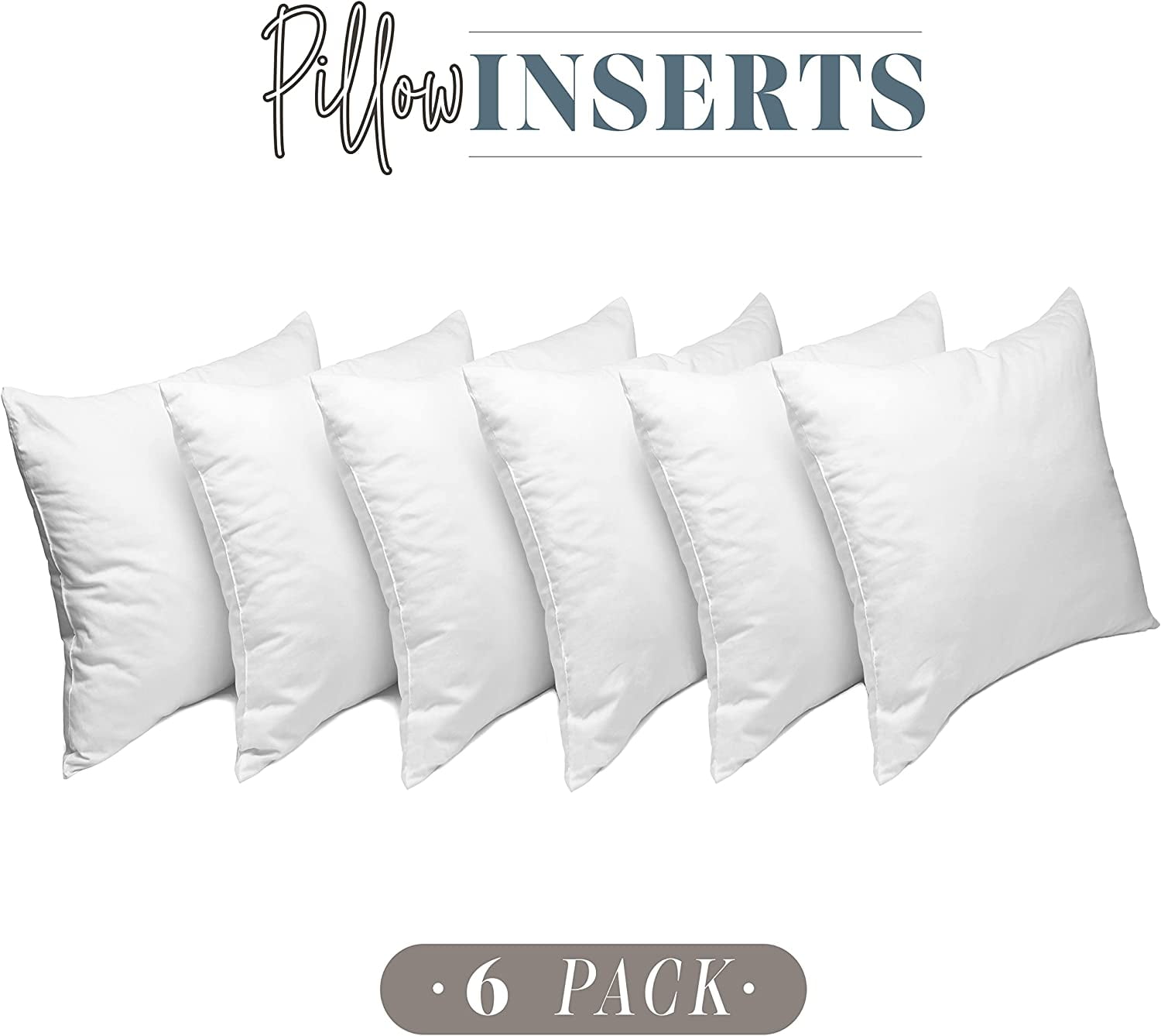 Elegant Comfort 22 x 22 Throw Pillow Inserts - 6-PACK Pillow Insert Poly-Cotton Shell with Siliconized Fiber Filling - Square Form Decorative for Couch Bed Inserts, , 22 x 22 inch