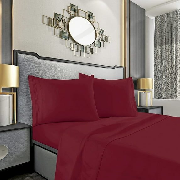 Elegant Comfort 3-Line Design 1500 Series Egyptian Quality Wrinkle and Fade Resistant 4-Piece Bed Sheet set, Deep Pocket, - California King, Burgundy