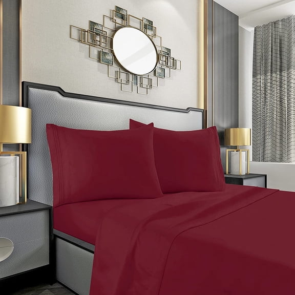 Elegant Comfort 3-Line Design 1500 Series Egyptian Quality Wrinkle and Fade Resistant 4-Piece Bed Sheet set, Deep Pocket, - California King, Burgundy