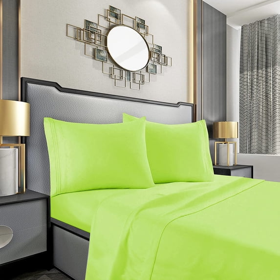 Elegant Comfort 3-Line Design 1500 Series Egyptian Quality Wrinkle and Fade Resistant 4-Piece Bed Sheet set, Deep Pocket, - King, Lime