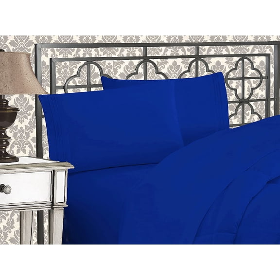 Elegant Comfort 3 Piece Bed Sheets Polyester Queen Blue Solid 1500 Thread Count