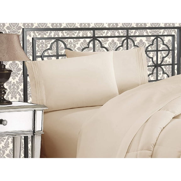 Elegant Comfort, 3 Piece, Bed Sheets, Queen, Off-White, Solid Print, 0 Thread Count, Polyster