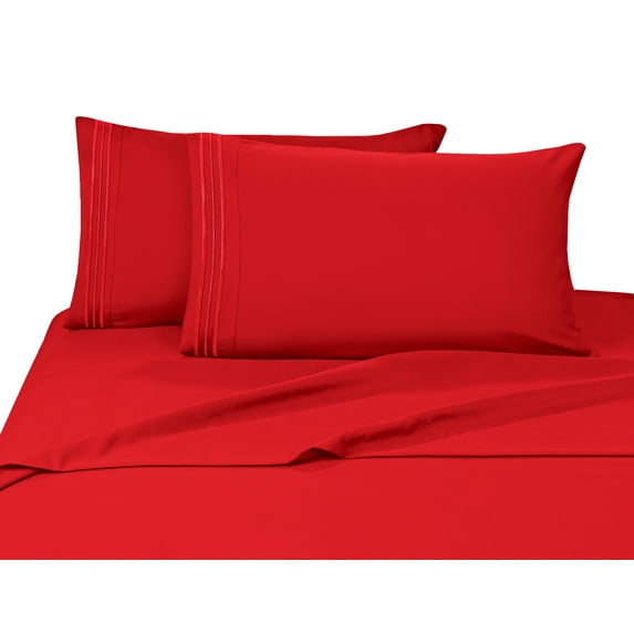 Elegant Comfort 3 Piece Bed Sheets Polyester Twin Red Solid 1500 Thread Count Fabric
