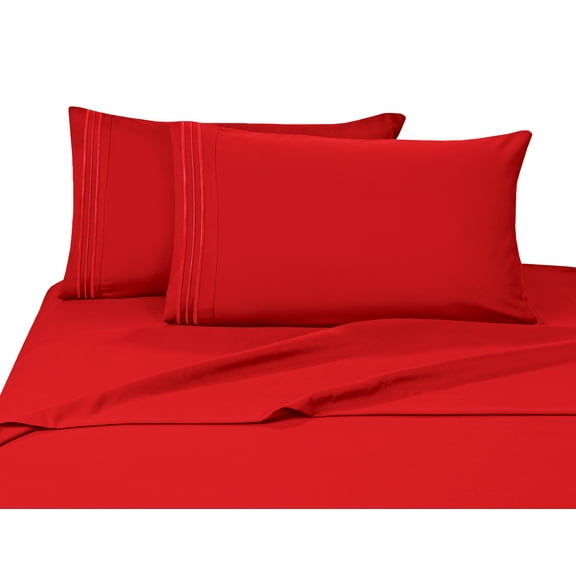 Elegant Comfort 3 Piece Bed Sheets Polyester Twin Red Solid 1500 Thread Count Fabric