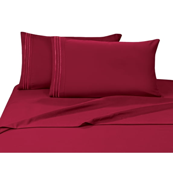 Elegant Comfort 3 Piece Bed Sheets Polyester Twin Red Solid 1500 Thread Count