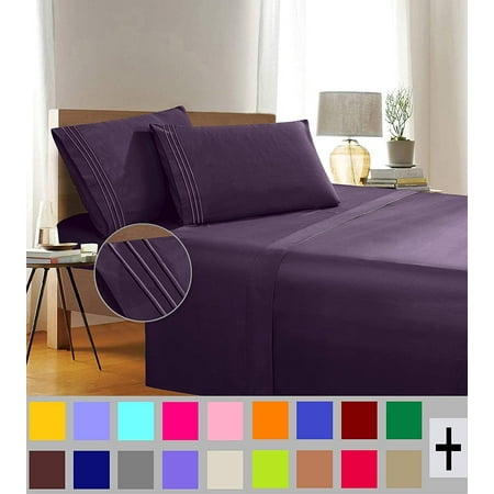 Elegant Comfort 3 Piece Bed Sheets Twin Purple Solid Print 1500 Thread Count Microfiber