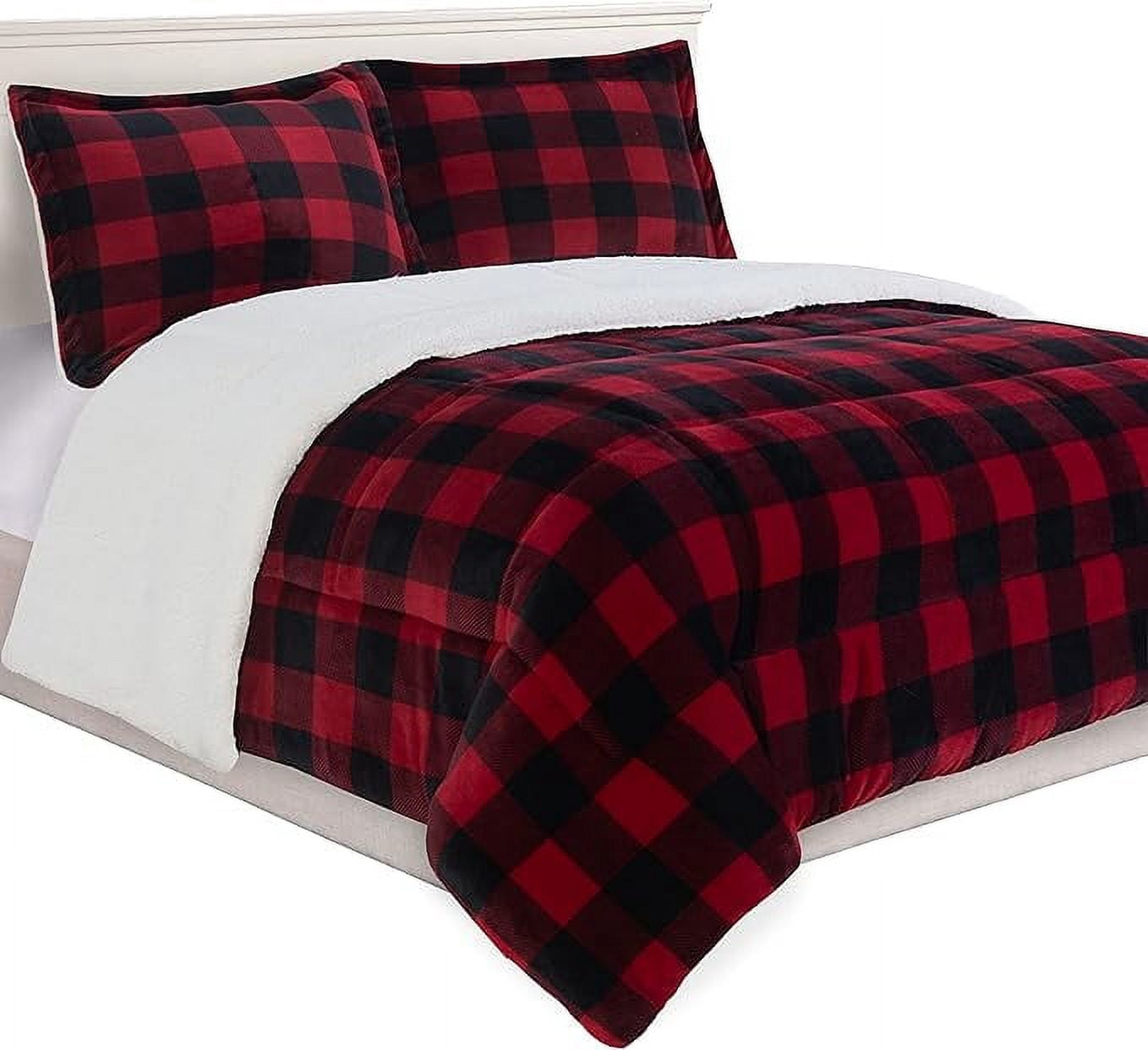 Elegant Comfort Reversible Checkered Queen Comforter Set Burgundy/Black