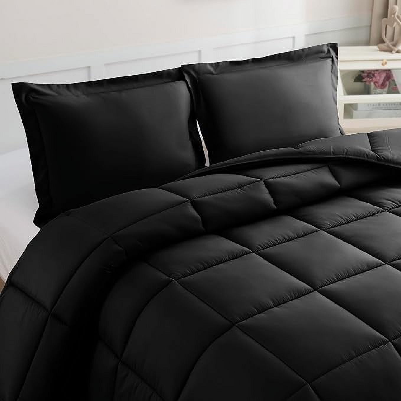 Elegant Comfort 3-Piece Comforter Set, Down Alternative Box Stitched, Ultra Soft All-Season Bedding with Shams, Plush Cozy Duvet Insert with Corner Tabs - Oversize King, Black