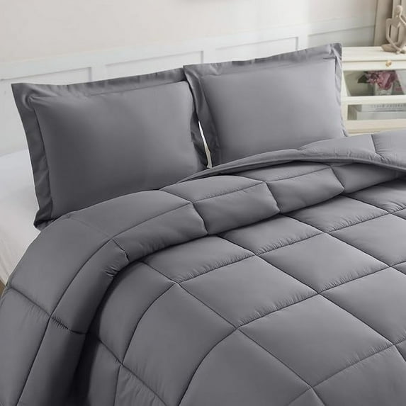 Elegant Comfort 3-Piece Comforter Set, Down Alternative Box Stitched, Ultra Soft All-Season Bedding with Shams, Plush Cozy Duvet Insert with Corner Tabs - King, Gray