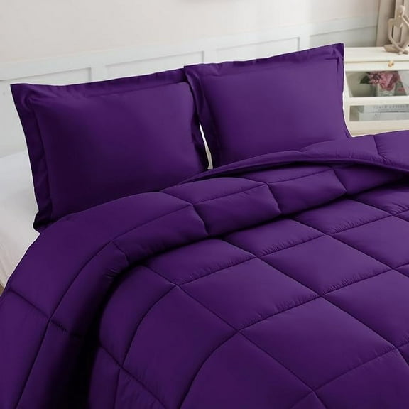 Elegant Comfort 3-Piece Comforter Set, Down Alternative Box Stitched, Ultra Soft All-Season Bedding with Shams, Plush Cozy Duvet Insert with Corner Tabs - King, Purple