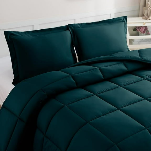 Elegant Comfort 3-Piece Comforter Set, Down Alternative Box Stitched, Ultra Soft All-Season Bedding with Shams, Plush Cozy Duvet Insert with Corner Tabs - Queen, Marine Teal