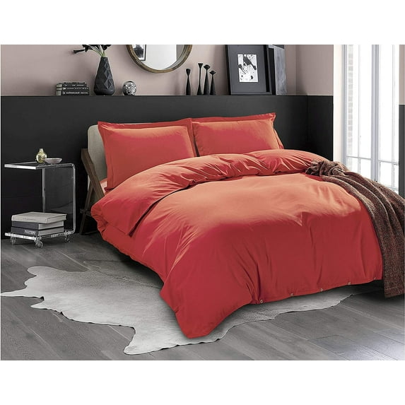 Elegant Comfort 3-Piece Duvet Cover Set, 1800 Premier, Button Closure, Solid Color - Cooling, Breathable Material- Wrinkle, Fade, Stain Resistant, King/California King, Rust