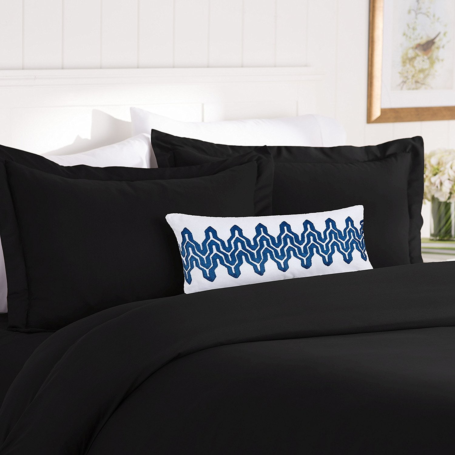 Elegant Comfort, 3 Piece Duvet Set 1500 Series Double Brushed Microfiber King/Cal King Black, Solid