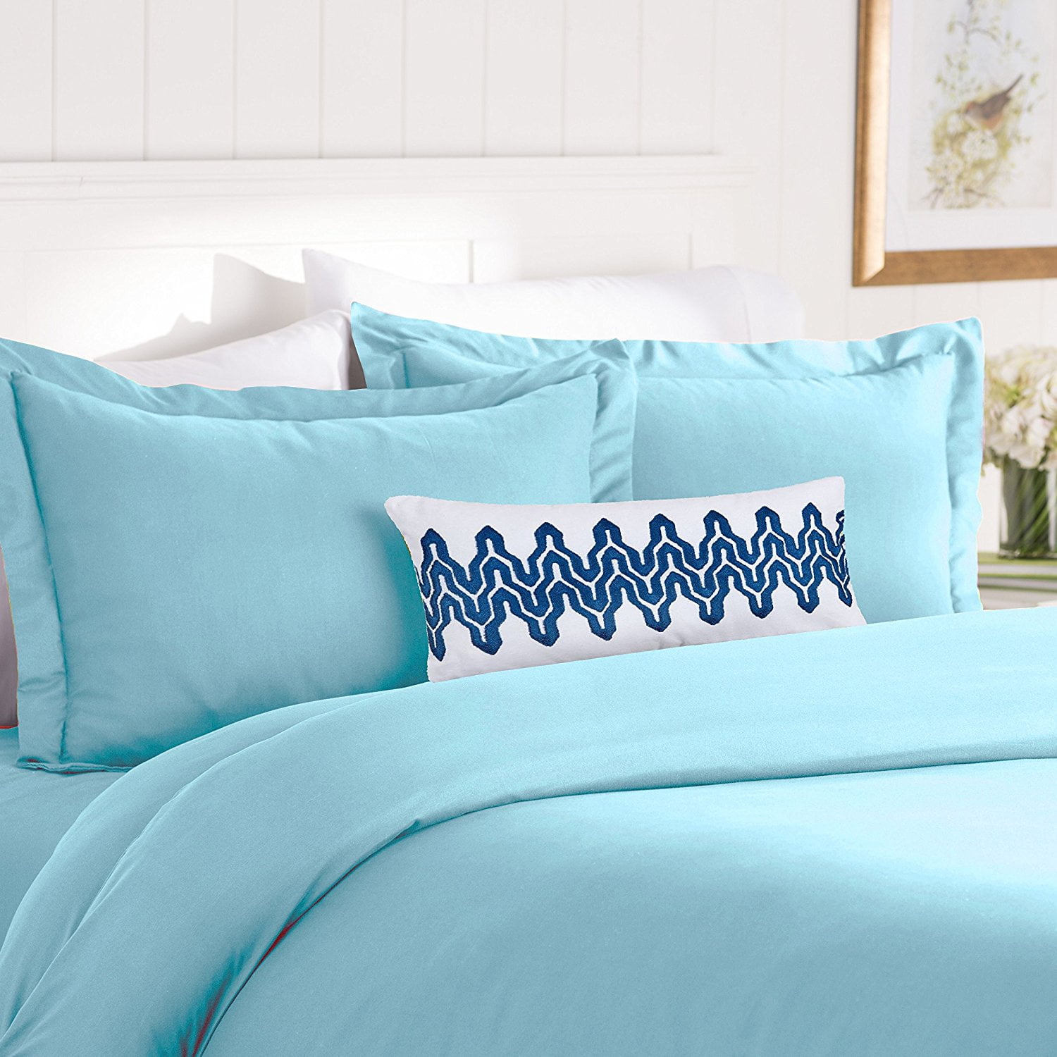 Aqua Twin/Twin XL Microfiber Duvet Cover Set with Pillow Sham
