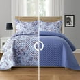 thumbnail image 1 of Elegant Comfort 3-Piece Quilted Bedspread Set, Reversible Floral Paisley Design, Ultra Soft All-Season Coverlet with Pillow Shams, Heavyweight Quilt, California King, Blue, 1 of 5