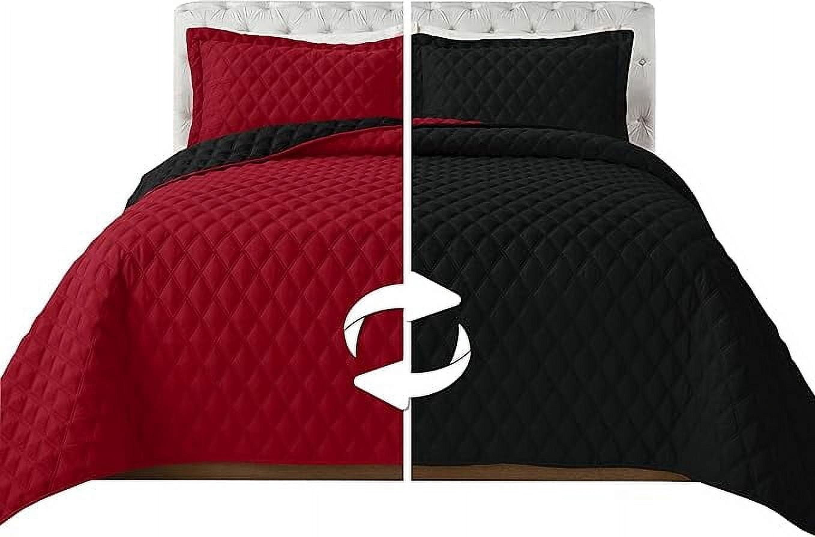 Elegant Comfort 3-Piece Quilted Reversible Bedspread Coverlet Set with Pillow Shams, Exquisite Diamond Stitching All Season Heavy Weight-Ultra Soft Premium Quilt- King, Black/Burgundy