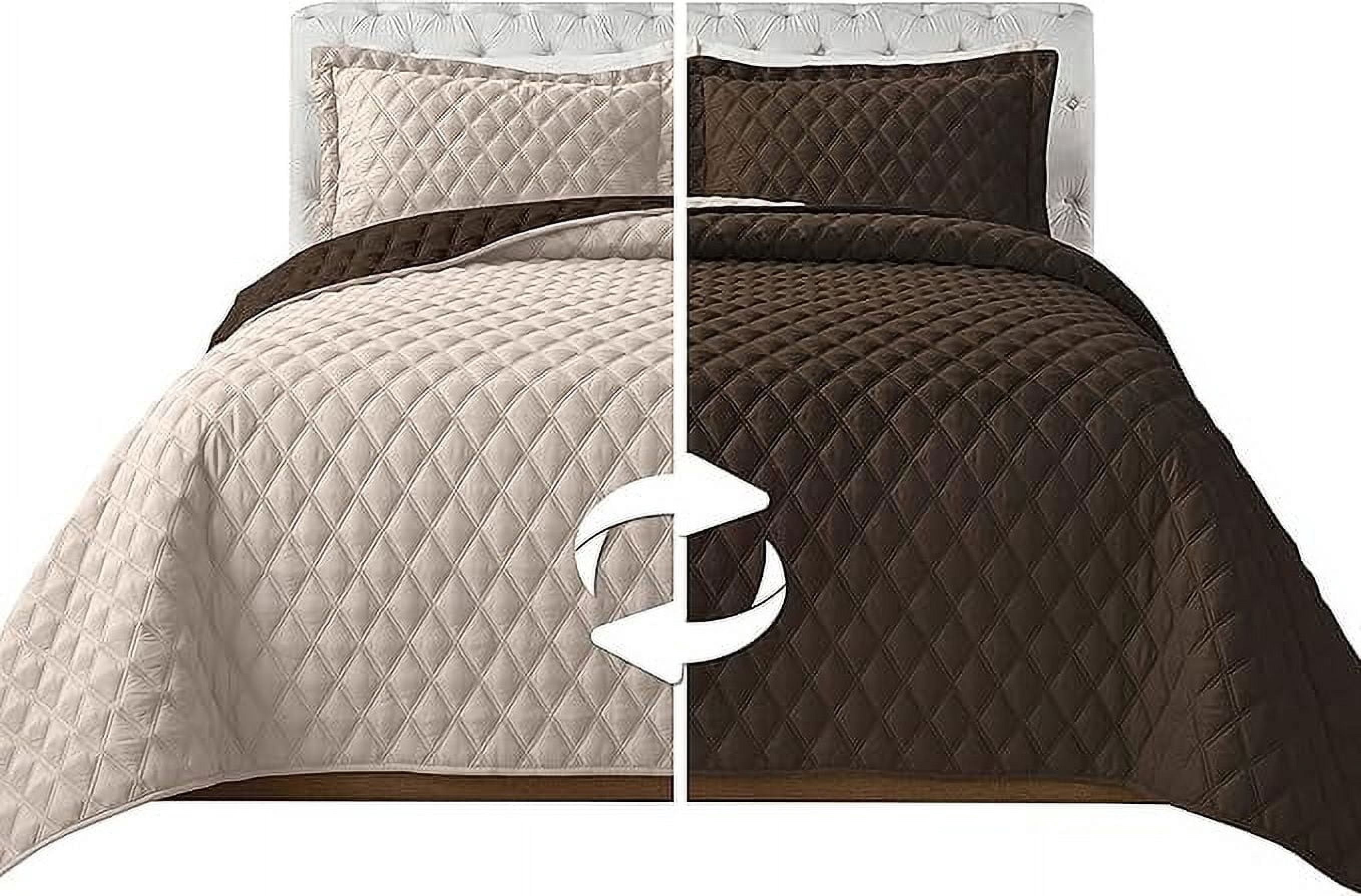 Elegant Comfort 3-Piece Quilted Reversible Bedspread Coverlet Set with Pillow Shams, Exquisite Diamond Stitching All Season Heavy Weight - Ultra Soft Premium Quilt- Twin XL, Brown/Cream