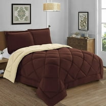 Elegant Comfort 3-Piece Reversible Comforter Set, All Season Suitable, Box-Stitched Down Alternative, King/California King, Brown/Cream
