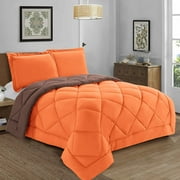Elegant Comfort Reversible Comforter Set, All Season, Box-stitched Down Alternative, King/california King, Orange/brown