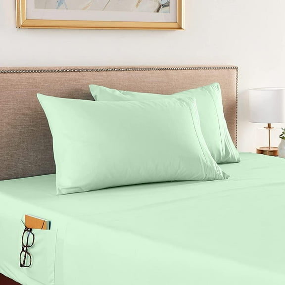 Elegant Comfort 1500 Series 4-Piece Smart Sheet Set with Side Storage Pockets, Twin, Mint Green